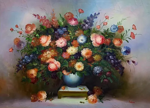 Romantic Bouquet in Blue Vase