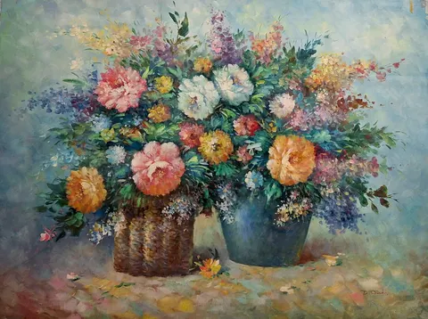 Twin Floral Arrangements in Basket and Pot