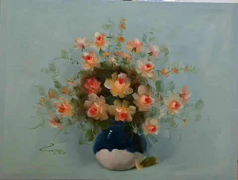 Roses in Blue and White Vase