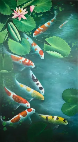 Koi Pond Harmony – Oil Painting (Unsigned)