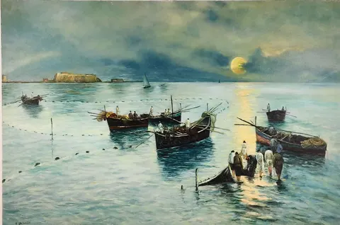 Moonlit Fishing Scene