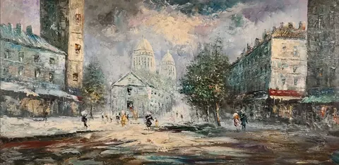 European Street Scene – Reproduction Oil Painting signed by K. Nett