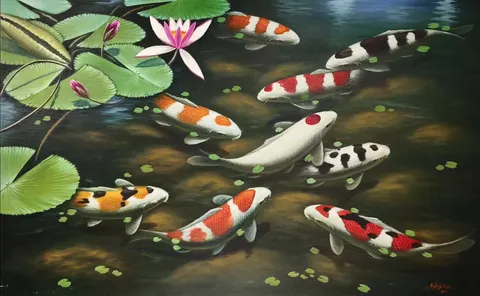 9 Japanese Carps with Lotus VII