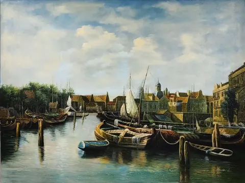 European Harbor Scene – Historical Reproduction