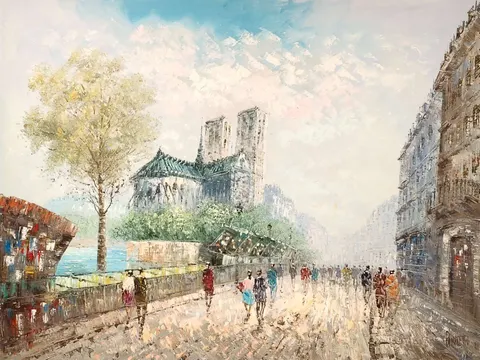 Paris Street Scene with Notre‑Dame – Impressionistic Reproduction