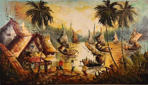 Oil Painting - Balinese Fishing Village Sunset