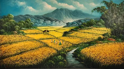 Golden Harvest – Balinese Rice Landscape - Oil Painting