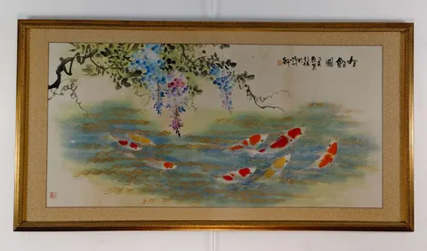 Eight Japanese Carps with Flowers