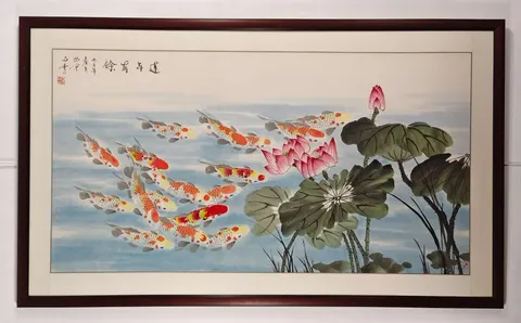 The Eighteeen Japanese Carps in Lotus Pond