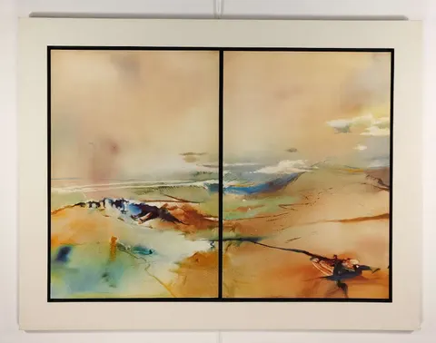 Framed Modern Abstract Silkscreen Print - Two Panel Combination
