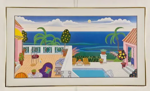 Mediterranean Terrace View — Lithograph Print