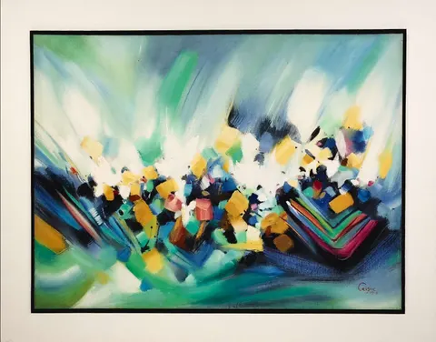 Dynamic Abstract Burst -Framed Oil Painting