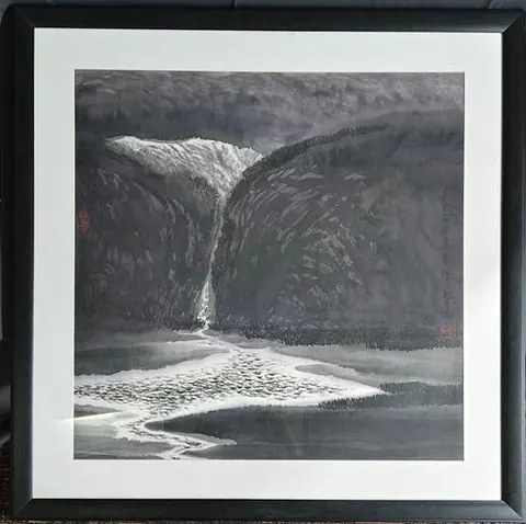 Framed Chinese Ink Painting - Moonlight Paints the Valley