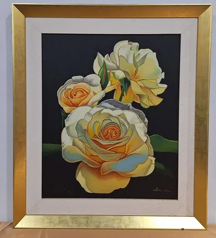 Framed Oil Painting - Winter Rose