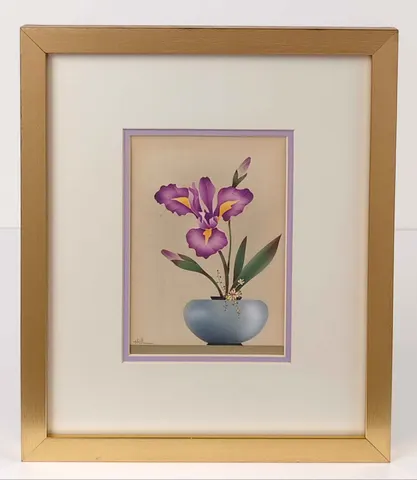 Framed Purple Iris Still Life with Gold Frame