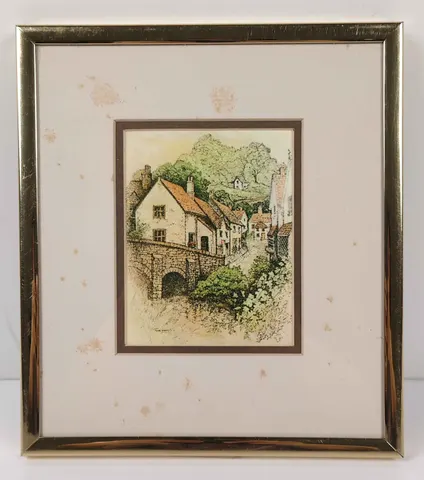 Framed Village Scene Print with Double Matting