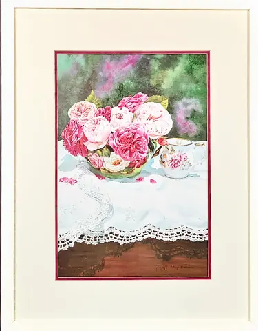 Roses and Teacup on Lace