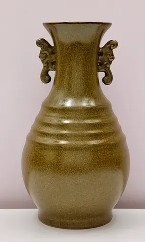 Tea Dust Glazed Vase with Dragon Handles V-1-539