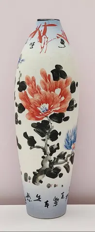 Chinese Ink Wash Peony Ceramic Vase V-1-541