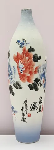 Chinese Ink Wash Peony Ceramic Vase V-1-542