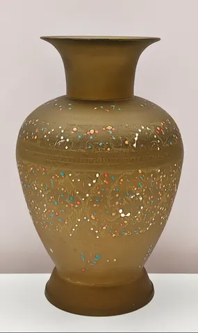 Indian Brass Vase with Enamel Dots V-1-551
