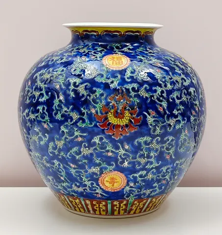 Chinese Porcelain Vase Cobalt Blue Famille Rose V-1-556