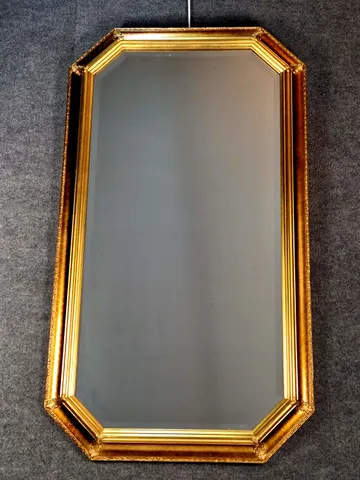 Octagonal Beveled Mirror with Ornate Gold Frame