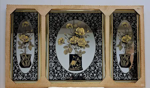 Gold Floral Vases and Bird Motif with a trio of Etched Mirror M-1-09