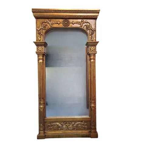 Ornate Carved Wooden Display Cabinet with Classical Columns Mirror M-1-13