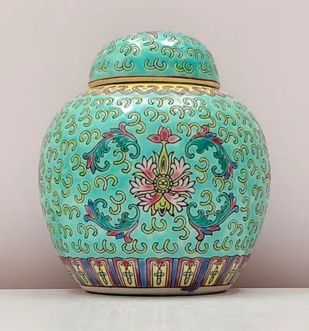 Vintage Chinese Turquoise Blue Ginger Jar With a Lid (S-1-295)